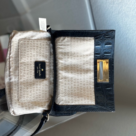 Kate Spade Black Croc-Embossed Crossbody Bag with Gold Accents - Picture 3 of 4